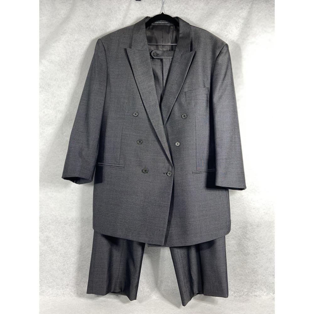 Alexandre Of England 2PC Pant Suit Men's 48R Gray Double Breasted Shiny